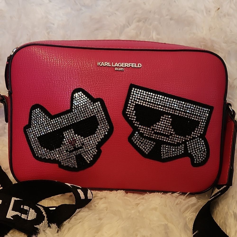 Karl Lagerfeld Vibrant Pink Crossbody Bag with Graphic Accents - Picture 2 of 4
